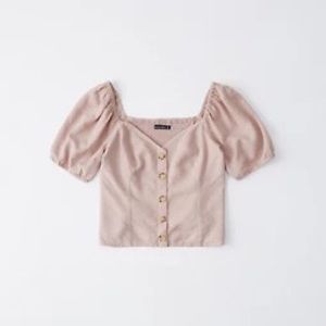 Abercrombie and Fitch Blush Pink Button-Up Puff Sleeve Top